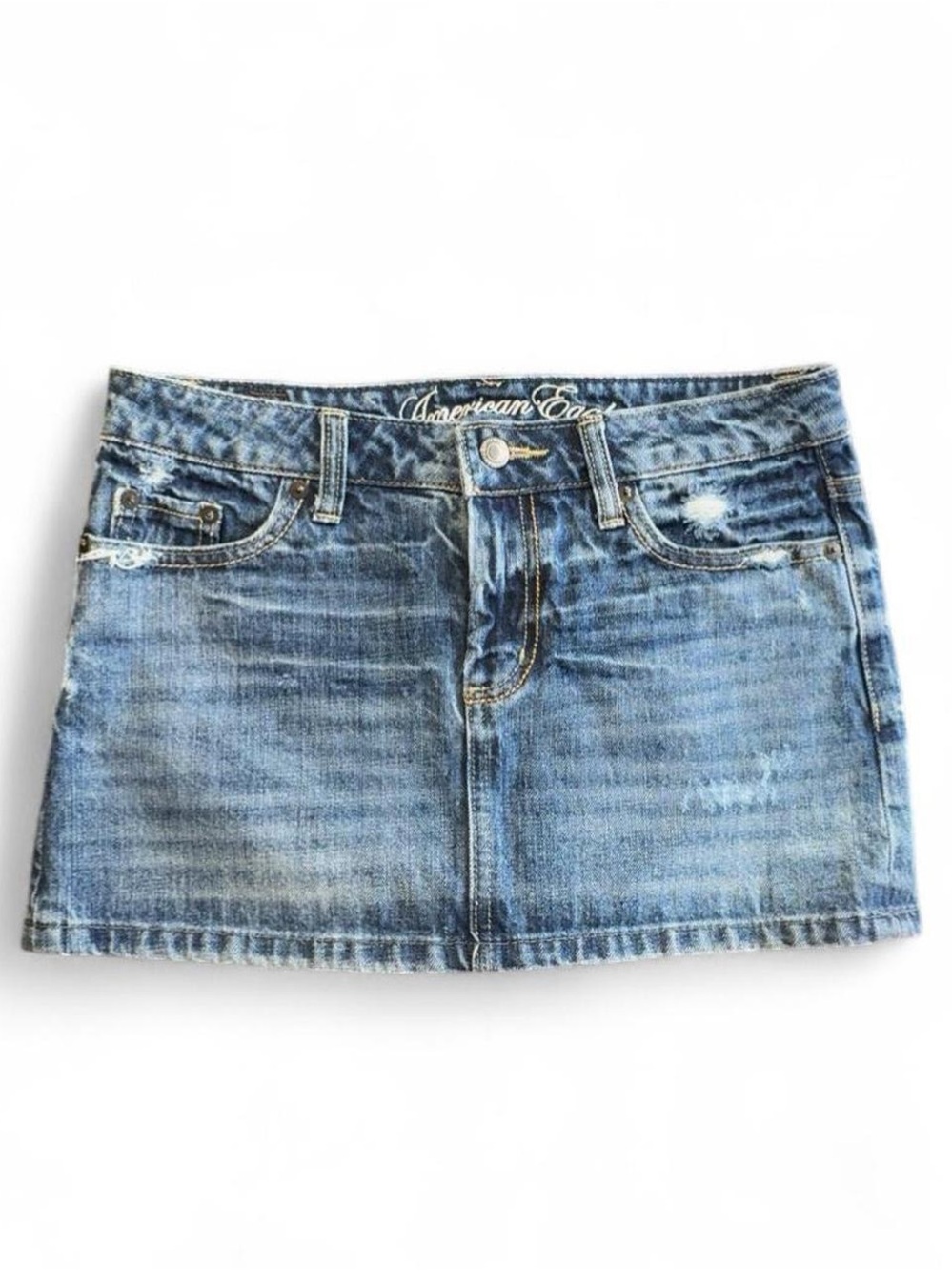 Y2K American Eagle Outfitters Distressed Light Blue Denim Mini Skirt